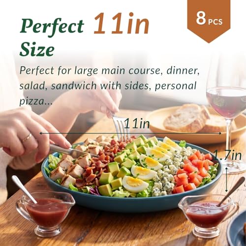 Homienly Deep Dinner Plates Set of 8 Alternative for Plastic Plates Microwave and Dishwasher Safe Wheat Straw Plates for Kitchen Unbreakable Salad Plate with 4 Colors (Colorful, 11 inch) - color: Classic Bright, size: 11 Inch