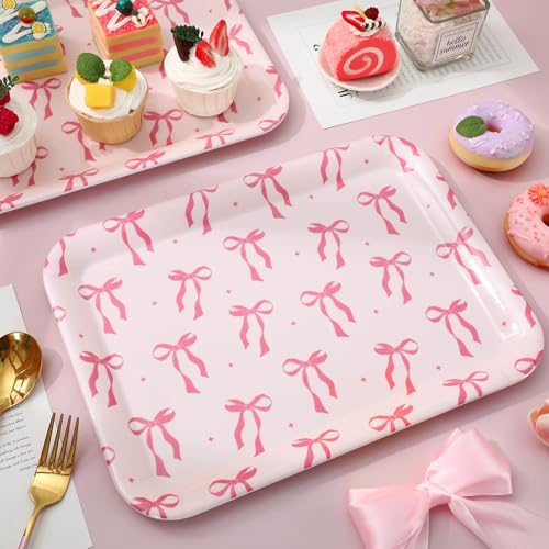 FYSUIMU 3Pcs Pink Bow Serving Tray Cute Bowknot Melamine Charcuterie Board Cheese Appetizer Board Snack Serving Platter for Home Bachelorette Party Food Supplies - style: Bow