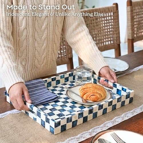 CHI AN HOME 16"x12" Capiz Shell Coastal Decorative Serving Tray, Navy Blue - color: Navy Blue