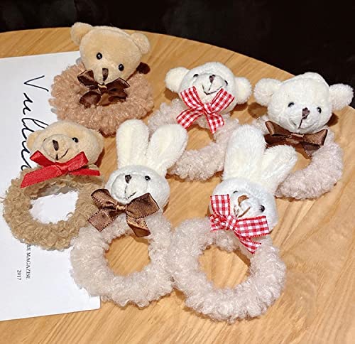 GK-O 6 PCS Womens Scrunchies Cute Rabbit Bear Hair Tie Kawaii Plush Rope