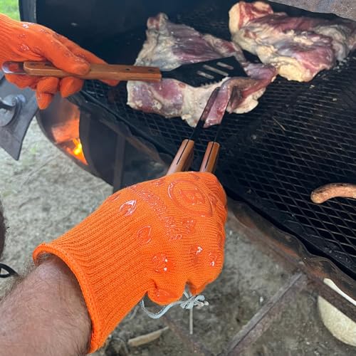 Grill Armor Oven Gloves with Fingers – 932°F Heat, Fire & Cut Resistant Mitts for BBQ, Grill, Cooking, Grilling, Baking, Smoker & Fire Pit - color: Orange, size: One Size Fits Most Standard Cuff