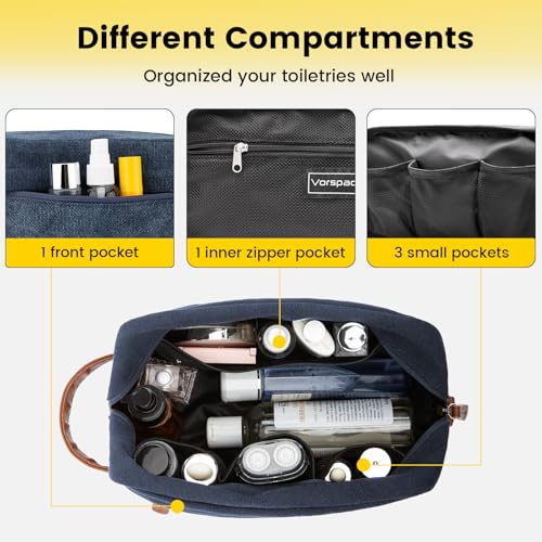 Vorspack Canvas Travel Toiletry Bag for Men, Medium, Navy Blue - color: Navy Blue, size: Medium