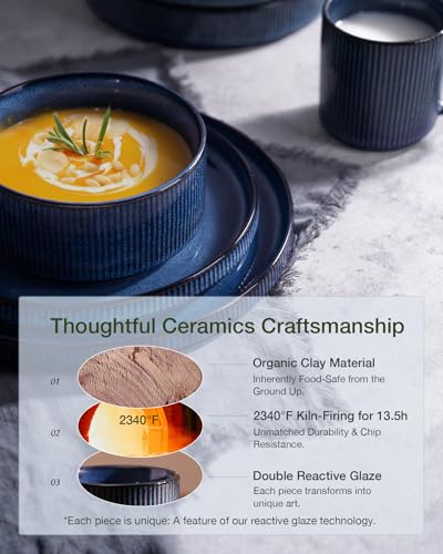 Famiware Star Stoneware Dinnerware Sets for 8, Reactive Glaze Plates, Bowls - color: Nebulas Blue