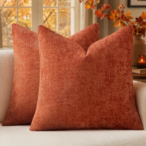 MIULEE Fall Decorative Couch Throw Pillow Covers 18x18 Burnt Orange 2 Pack - color: Burnt Orange, size: 18" x 18" (Pack of 2)