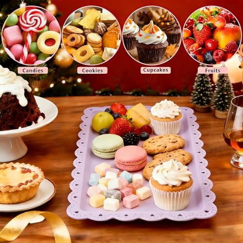 4 Pack Plastic Serving Tray for Party, 14.5 x 9.4 Inch Heavy Duty Platters for Party Buffet Wedding (Purple) - color: Purple