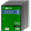 EPI Spiral Notebook | Wide - 70 Sheets, Durable Spiral Binding | 10.5 x 8 in | Classroom Supplies | School, Office, Note Taking, Journaling - 6 Pack - color: Green, size: 6
