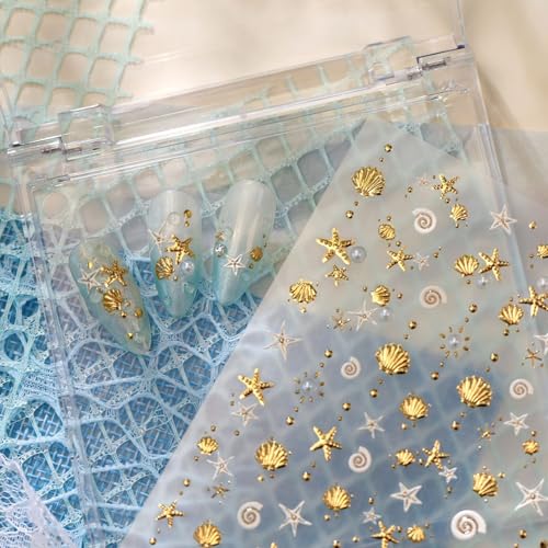 5D Embossed Under The Sea Stickers for Nail Art Jelly Fish Self-Adhesive Nail Art Decals for Women Nail Supplies Art Design Stickers (TL-480) - style: TL-480