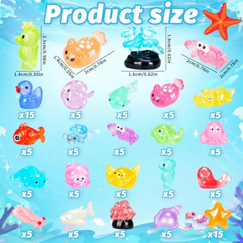 120PCS Luminous Mini Ocean Resin Animals 20 Style Glow in The Dark Tiny Sea Animal Figurines Miniature Plastic Animals Aquarium Decoration for DIY Crafts Fish Tank Potted Fairy Garden Dollhouse - color: 120pcs-ocean