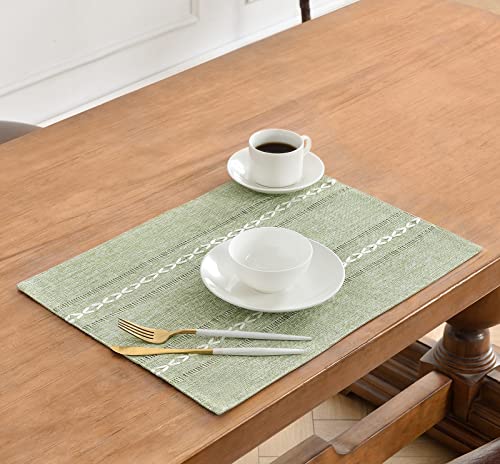 Wracra Cotton Linen Place Mats, Sage Green Embroidered Placemats Set of 4 - color: Hemstitched Sage Green, size: Placemats(Set of 4)