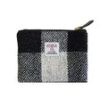 Harris Tweed Handmade Wool Zip Pouch with YKK Zipper Organizer Bag - color: Black and white grid, size: Large