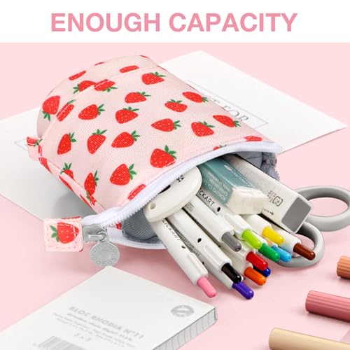Cute Standing Pencil Case Pen Holder for Kids, Pop Up Stand UP Bubble Tea Pen Organizer Kawaii Stationary for Christmas Holiday New Year Office (Strawberry) - color: Strawberry