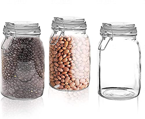 Marbelous Set of 3 Glass Mason Jar with Airtight Lid 50 Ounces | Glass Storage Container for Food, Flour, Pasta, Coffee, Candy, Dog Treats, Snacks - size: 50 oz 3 Pack