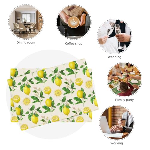 Yellow Lemons Floral Placemats Set of 4 12x18 Inch - color: Yellow Green, size: Set of 4