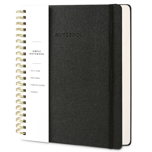 Spiral Notebook - 8.5 x 10.98 Inch Large Hard Cover Notebook with Elastic Band & Pocket, 252 Pages, Lay Flat Wirebound Journal for Work, School, Planning & Note Taking Black - color: 002-Black-1pack, size: A4-252 pages