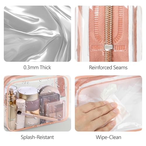 PACKISM Clear Makeup Bag Travel - TSA Approved Toiletry Bag, 2 Rose Pink - color: 2 Active A Rose Pink, size: Mixed Size Series (1 Medium + 1 Large)