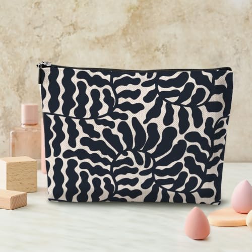 Boho Makeup Bag, Aesthetic Makeup Organizer Pouch Cosmetic Bags for Women - color: BlackLeaf