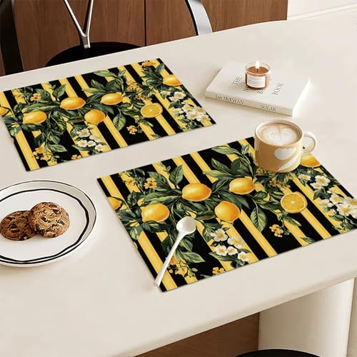 Lemon Placemats Set of 6, Yellow Lemon Place Mats, Fruit Waterproof Washable Table Mats for Home Party Indoor Kitchen Dining Table Decoration 12x18 Inch - color: Lemon, size: Set of 6