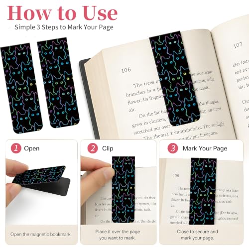 5 Pieces Magnetic Bookmarks, Cute Magnet Bookmark Clips, Colorful Page Markers for Books, Reading Supplies for Book Lovers, Women and Men Cute Colorful Cats - color: Cute Colorful Cats