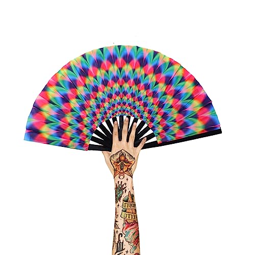 Large Folding Hand Fan for Men/Women, Large Rave Hand Fan Summer Folding Handheld Fan for Disco Party, Beach, Dancing, Gift(Dazzling) - color: Dazzling