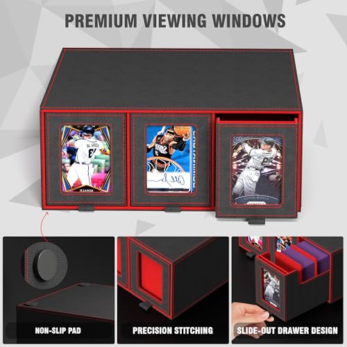 3-Drawer Trading Card Storage Box Holds 2500+ Cards(Red) - color: Red