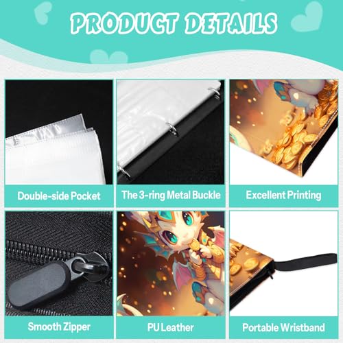 Cute Dragon Trading Card Binder, Card Binder for Girls Boys, Collectible Trading Card Holder for 400 Cards, PU Leather Binders Game Cards Collection Sports Cards Collector Albums with Zipper - color: Dragon-White Dragon, size: 400 Pockets