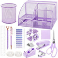 Fayoo 15 Pcs Purple Office Supplies Set Mesh Desk Organizer Accessories Kit - color: Purple