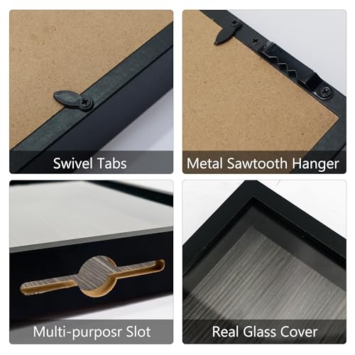 GraduationMall 12x16 Top Loading Shadow Box Frame with HD Glass,Wood Display Case with Slot,1.25 inches Interior Depth,Ideal for Wine Bottle Caps,Tickets,Shells,Stamps and More,White - color: Black, size: 12x16