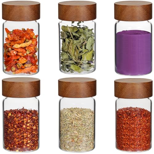 6 oz Glass Spice Jars Herb Seasoning Containers Small Glass mason Jars with Wooden Airtight Lids Food Storage Canister for Sugar Ground Kitchen Pantry Tea Coffee Bean Cookies Salt (6oz(177ml)*6 pack) - color: 6oz(177ml)*6 pack