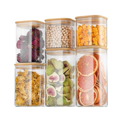 D2scrma 22oz/37oz/50oz Square Glass Storage Containers with Lids 6-Pack - size: 22oz*2/37oz*2/50oz*2