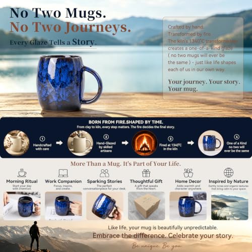 Deep Cobalt Ceramic Mug, 14oz Reactive Glaze Coffee Mug, Office Gift - color: 14OZ - Deep Cobalt · FOCUS