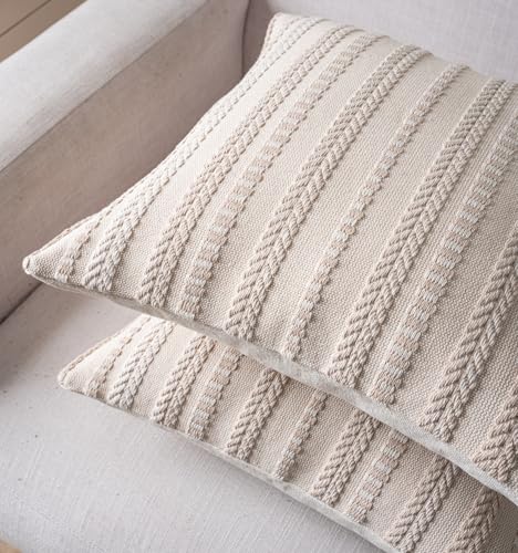 Cethom Boho Throw Pillow Covers 22x22 Inch Set of 2, Farmhouse Decorative Couch Pillow Cases, Beige Accent Pillows of Bed, Sofa Bedroom Living Room Home Decor Cushion Cover - color: Beige, size: 22" x 22" (Pack of 2)