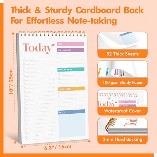To Do List Notepad, Daily Planner Notebook with 52 Tear-off Sheets, Undated Writing Organizer for Daily Tasks and Goal, Coiled Task Track Checklist Productivity Pad for Office, Classroom, Home, School - color: Colorful