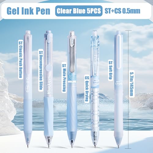 10PCs Pastel Gel Ink Pen Set,Retractable Black Ink Pens 0.5mm Fine Point - color: Blue