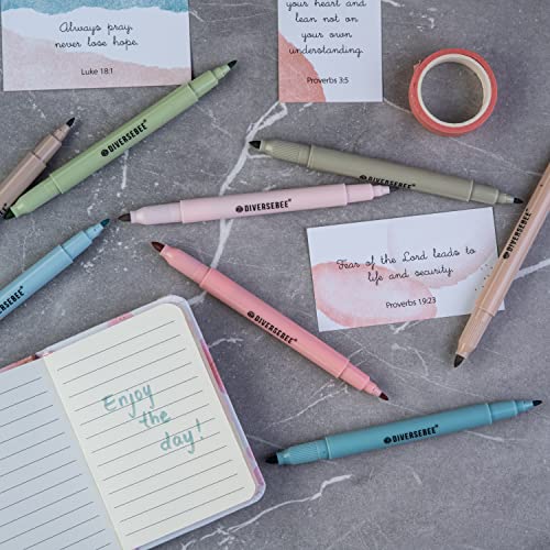 DIVERSEBEE Dual Tip Bible Highlighters and Pens No Bleed, 8 Pack Assorted Colors Quick Dry Highlighters Set, Cute Markers, Bible Study Journaling School Office Supplies and Accessories (Earthy) - color: Earthy