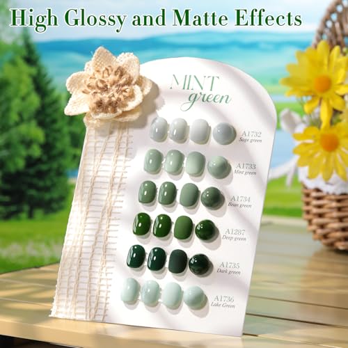 Double Rhythm 6 Pcs 15 ML Gel Polish Set Same Color Same Bottle Soak Off Gel Polish Kit Nail Art Manicure Salon DIY at Home for Women (Dark Mint Frost Sage Green Gray-T6-75) - color: Mint Green