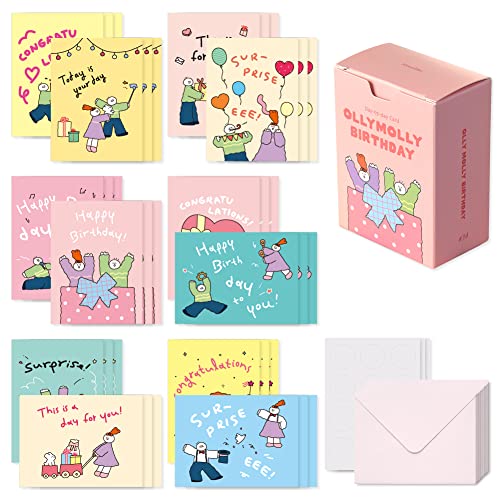 Monolike Day-by-day Card, Olly Molly Birthday - Mix 36 Mini Single cards, 36 envelopes, 36 stickers Package - color: Olly Molly Birthday