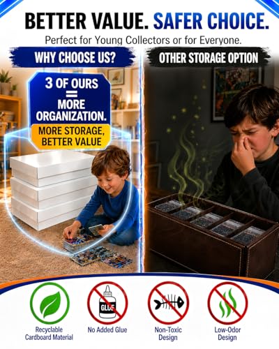 5 Row TCG Bulk Card Storage Box, Laminated Cardboard Storage Box, Holds 4500+ Standard Cards, MTG Card Storage with Dividers for Sports Cards and Trading Cards, 3 Pack - size: 3 piece 15in for Standard