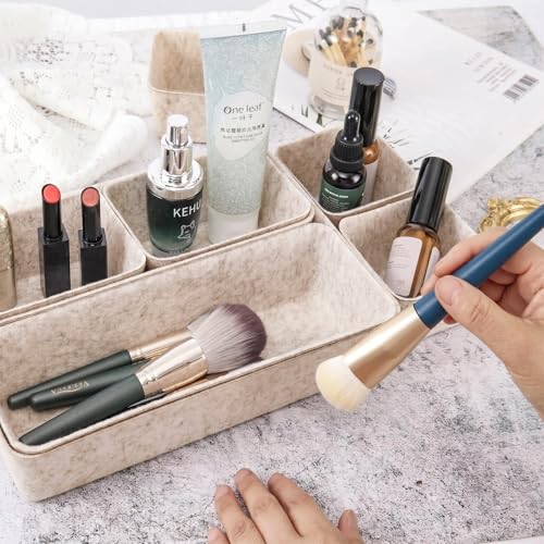Felt Desk Drawer Organizer, 8pcs Shallow Storage Trays Bins, Office Accessories Box Inserts College Jewelry & Makeup Boxes Containers(Beige) - color: Beige