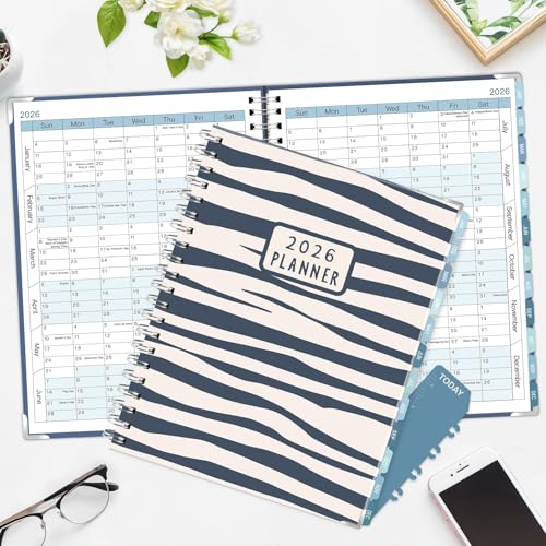GuassLee Large 2026 Planner, Weekly and Monthly Planner from January 2026-December 2026, 8.5"x 11" Calendar Agenda Book with Back Pocket, Stickers for Home Office School Supply, Navy Blue - color: White Black