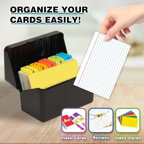H4D 4x6 Index Card Holder with 100 Index Cards and 25 Dividers, Black - color: Black, size: 4"x6"