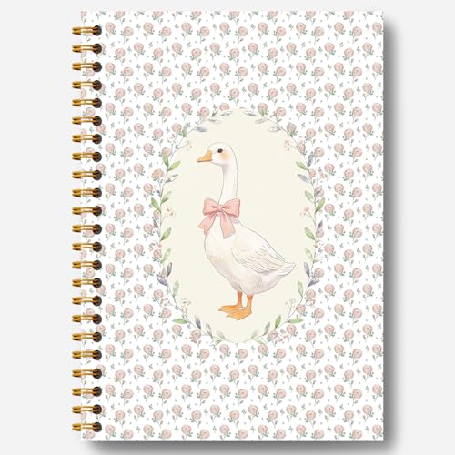 Guymn Coquette Bow Floral Goose Notebook, Goose Journal for Women, Cottagecore Rose Flower Botanical Geese Animal Hardcover Spiral Notebooks Journals, 5.5x8.3 Inch - color: Floral Goose