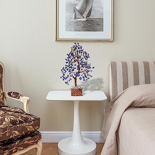 ZENFULSTONE Lapis Lazuli Crystal Tree for Wisdom & Truth Décor for Home and Office | Handmade Bonsai for Communication & Clarity of Thought | Perfect Insight Gift for Loved Ones - color: Lapis Lazuli Golden Wire
