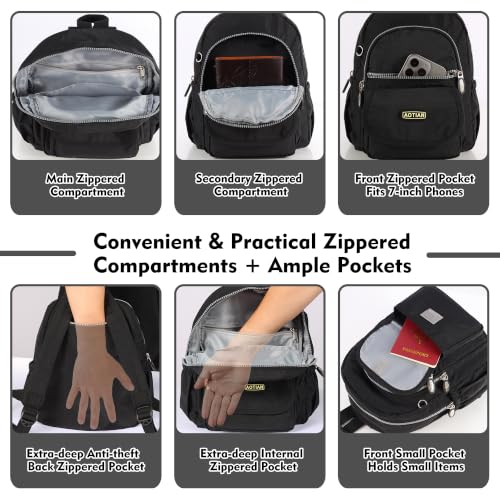 AOTIAN Mini Backpack for Women, Lightweight Sturdy Nylon Small Daypack - color: Mini Black