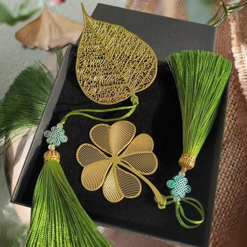 Metal Bookmarks for Women Irish 4 Leaf Clover Book Marks Gold Chinese - color: Four Leaf Clover