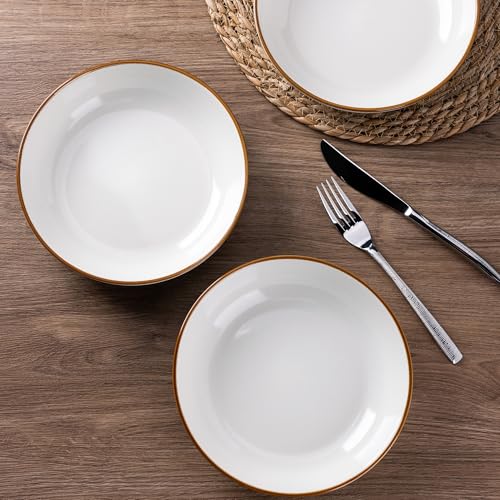 AmorArc 8.5’’ Ceramic Pasta Bowls Set of 6, 36oz Large Stoneware Bowls Set - color: Pearl White, size: Set of 6