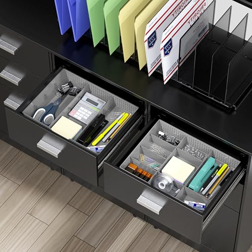 Simple Houseware Drawer Organizer Tray, 9 Adjustable Compartments, Gray - color: Gray, size: 1 Pack