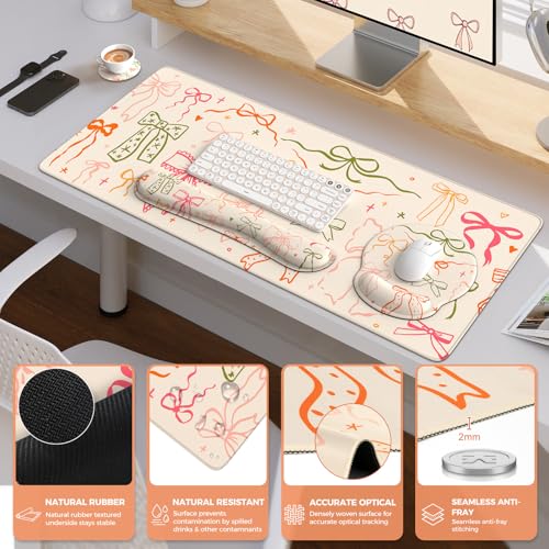 iCasso Desk Pad Mat, Large Mouse Pad and Keyboard Wrist Rest Set - color: Colorful Ribbon