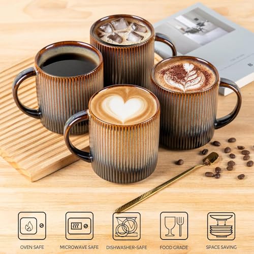 theterra Ceramic Coffee Mugs Set of 4, 14.2 oz Coffee Cups with Handle - color: Cocoa Mocha, size: 14 OZ (Set of 4)