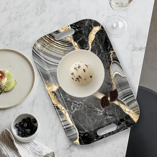 Serving Trays with Handles, 14.5 x 9.8 inch Rectangular Plastic Tray for Restaurant, Kitchen, Abstract Background Black Marble - color: Abstract Background Black Marble
