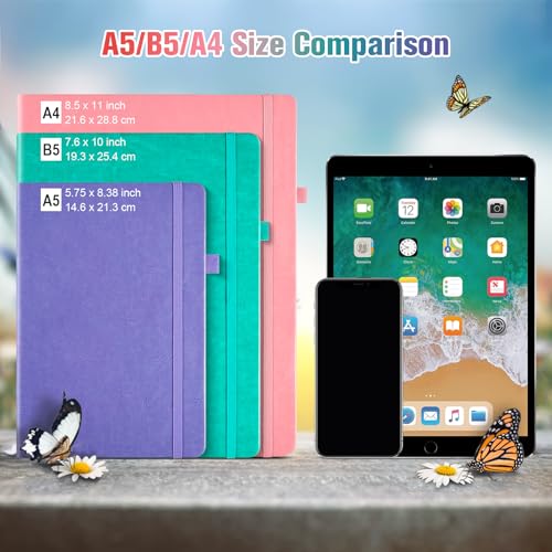 College Ruled Notebook A5, 312 Numbered Pages Diary, Lined Leather Journal - color: Purple, size: A5